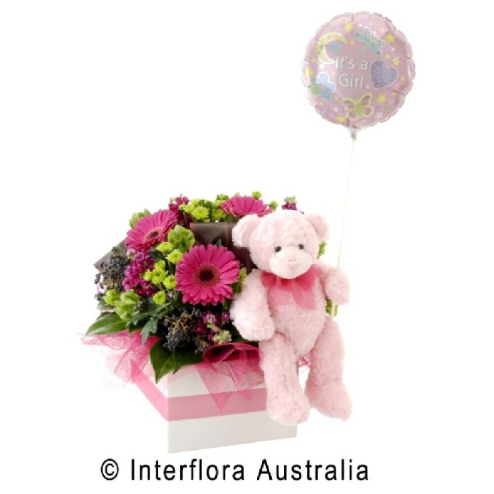 Itâ€™s a Girl - Flowers Teddy & Balloon