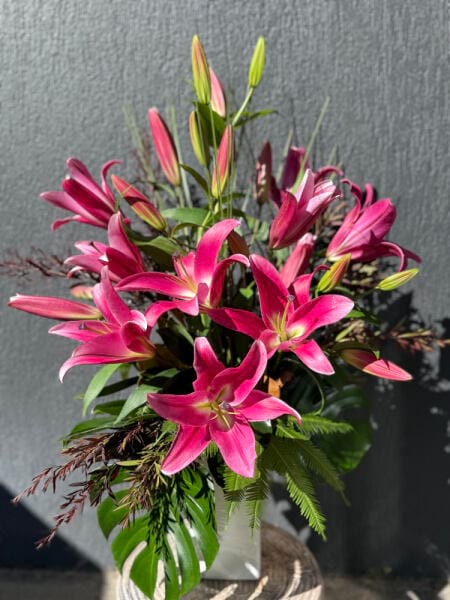 Arrangement of Lilies in Ceramic Pot - Pink or White